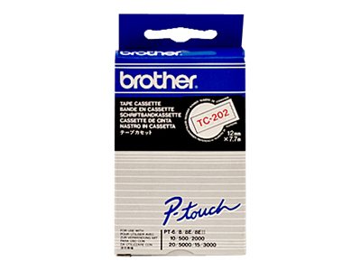 Brother-TC-202-Röd-Text-Vit-Tejp-12mm-x-7.7m-Original