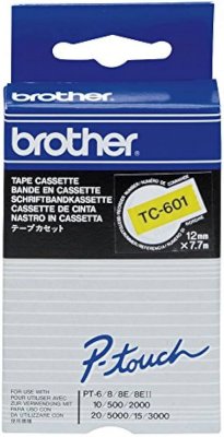 Brother-TC-601-Svart-Text-Gul-Tejp-12mm-7.7m-Original