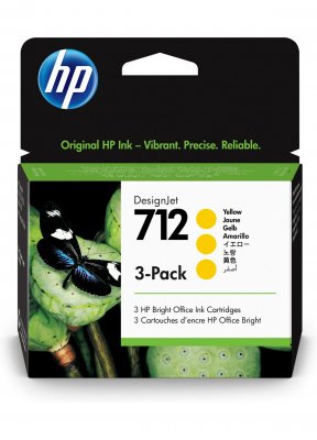 HP 712 (3ED79A) Gul Bläckpatron 3-Pack Original
